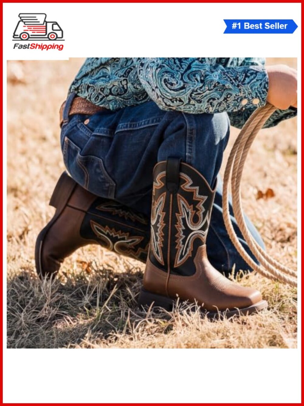 ✨ Dream Pairs Kids Western Cowboy Boots Faux Leather Pull-On - Picture 2 of 6